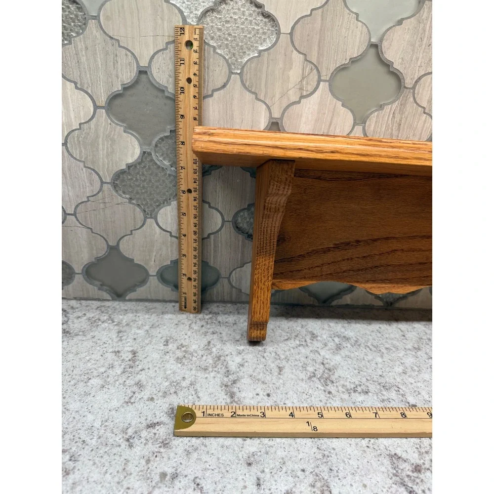 Vintage Oak Wood Wall Shelf Heart Cutout Farmhouse Floating Plate Display Rack